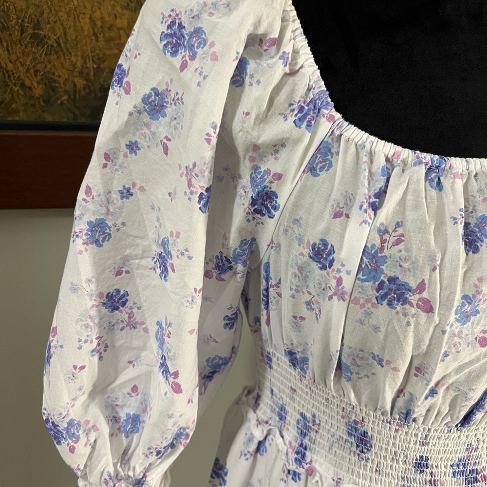 LoveShackFancy Target Floral White and Purple Puffed Sleeve Maxi Dress - Picture 4 of 6